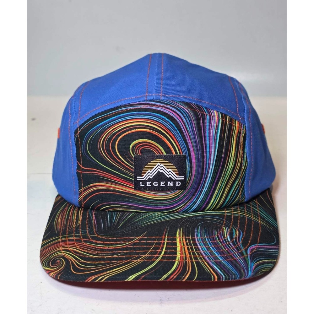 Legend Headwear 5 Panel Camper Cap Hat Blue Multi Wool Acrylic Adjustable USA